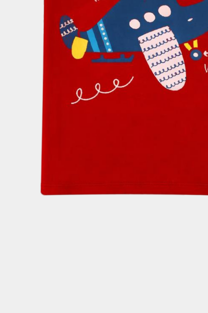 Boys’ Cartoon Airplane Adventure T-Shirt – Bright Red - MYK_Fatimas