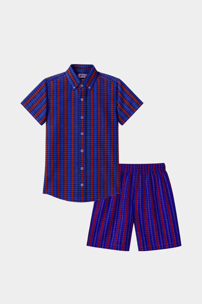 Boys Red & Blue Checkered Shirt & Shorts Set - MYK_Fatimas