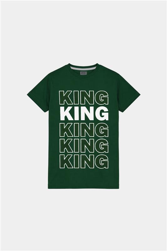KING Printed Green T-Shirt for Boys - MYK_Fatimas