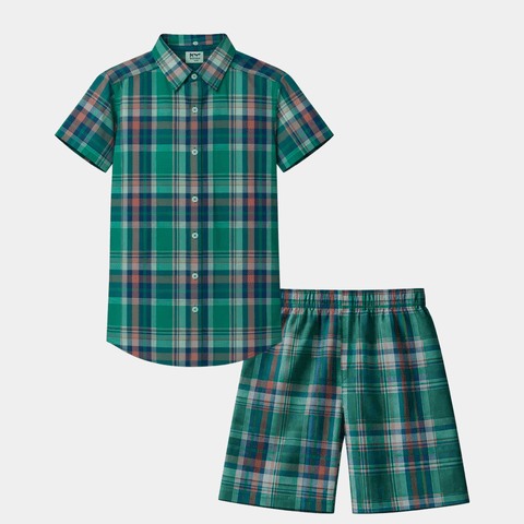 Boys Green Checkered Shirt & Matching Shorts Summer Outfit Set - MYK_Fatimas