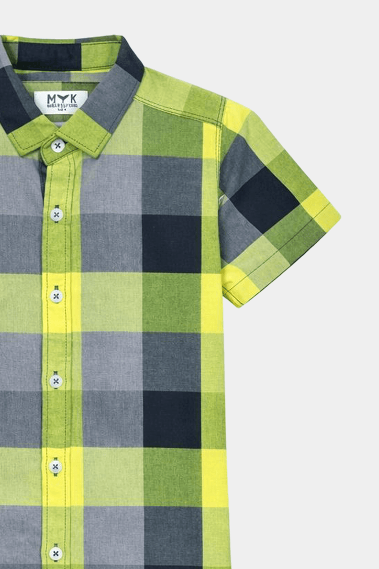 Boys Lime Green & Navy Checkered Shirt & Shorts Set - MYK_Fatimas
