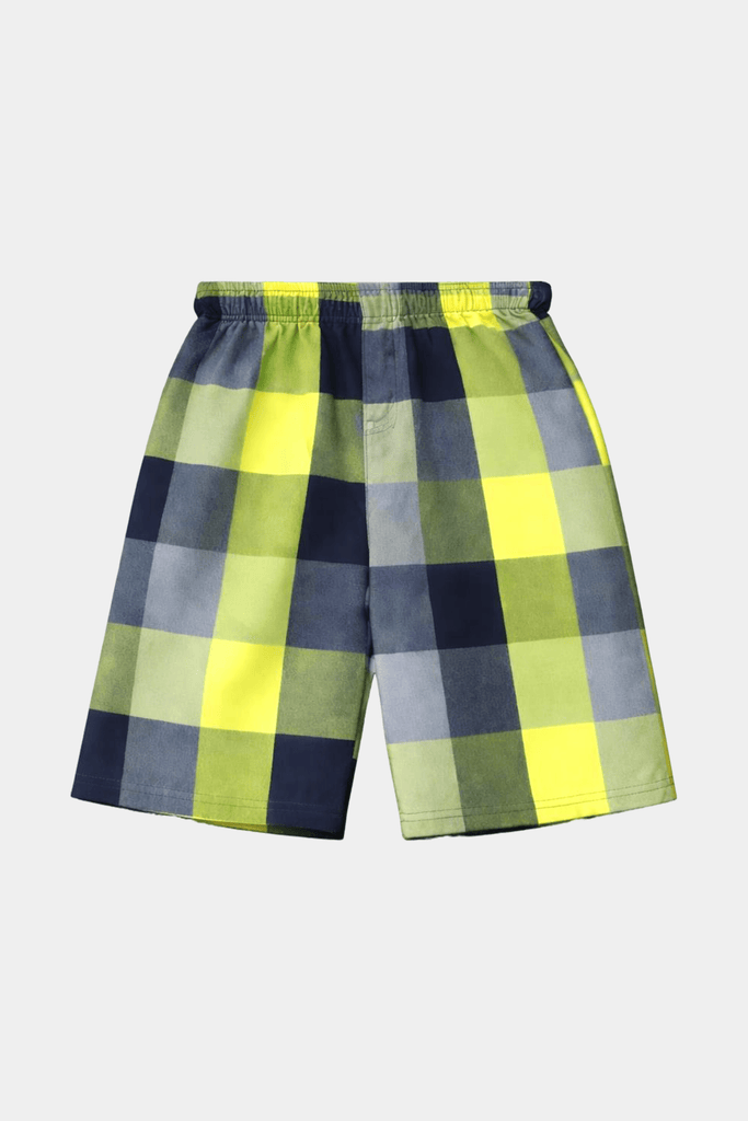 Boys Lime Green & Navy Checkered Shirt & Shorts Set - MYK_Fatimas