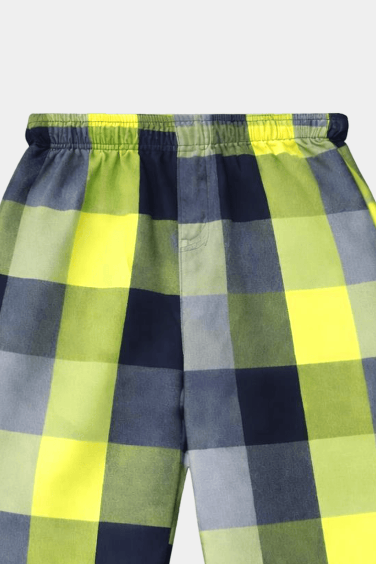 Boys Lime Green & Navy Checkered Shirt & Shorts Set - MYK_Fatimas