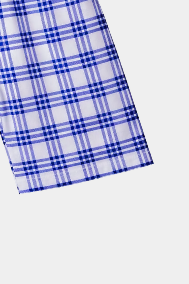 Men’s Blue & White Plaid Short Sleeve Shirt & Shorts Set - MYK_Fatimas