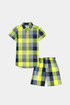 Boys Lime Green & Navy Checkered Shirt & Shorts Set - MYK_Fatimas