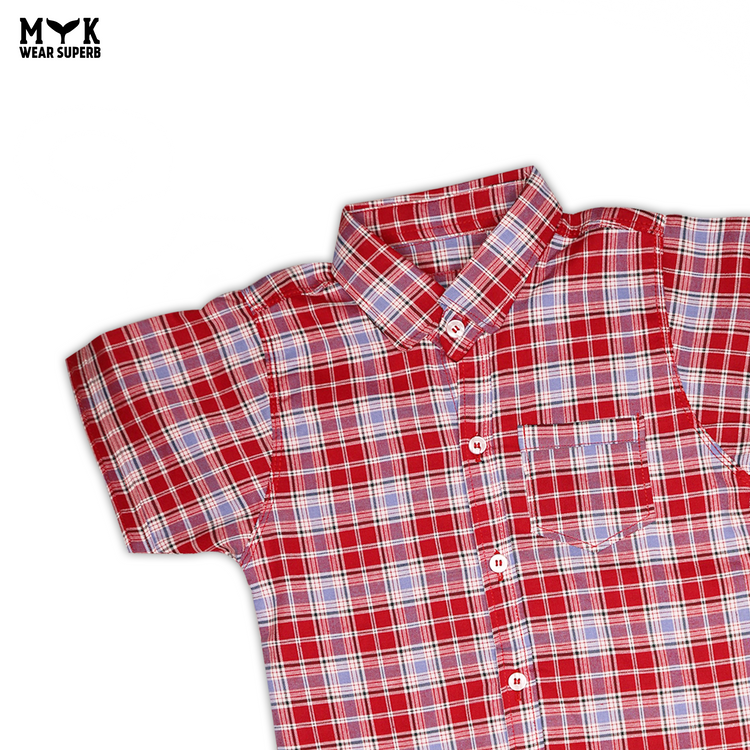 Classic Red Plaid Boys' Summer Shirt – Stylish & Comfortable - MYK_Fatimas