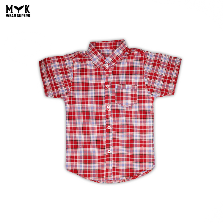 Classic Red Plaid Boys' Summer Shirt – Stylish & Comfortable - MYK_Fatimas