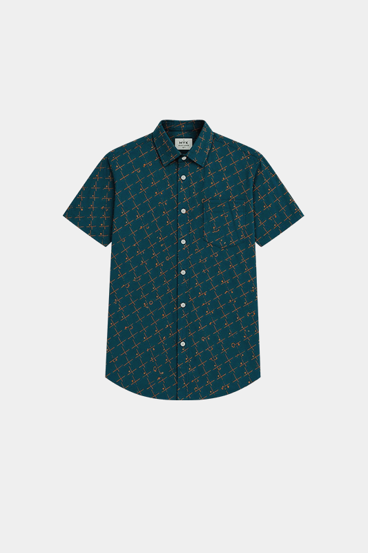 Boys' Olive Green Geometric Printed Casual Shirt