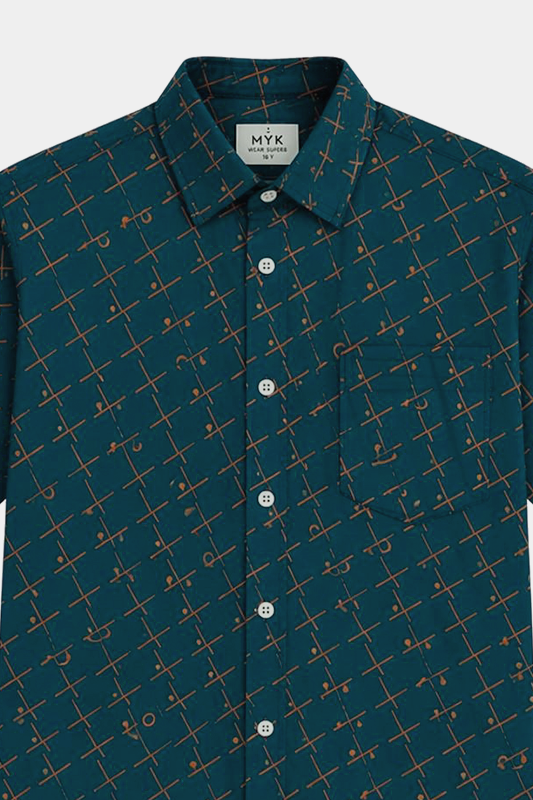 Boys' Olive Green Geometric Printed Casual Shirt