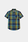 Boys' Stylish Plaid Short-Sleeve Shirt – Olive Green & Blue