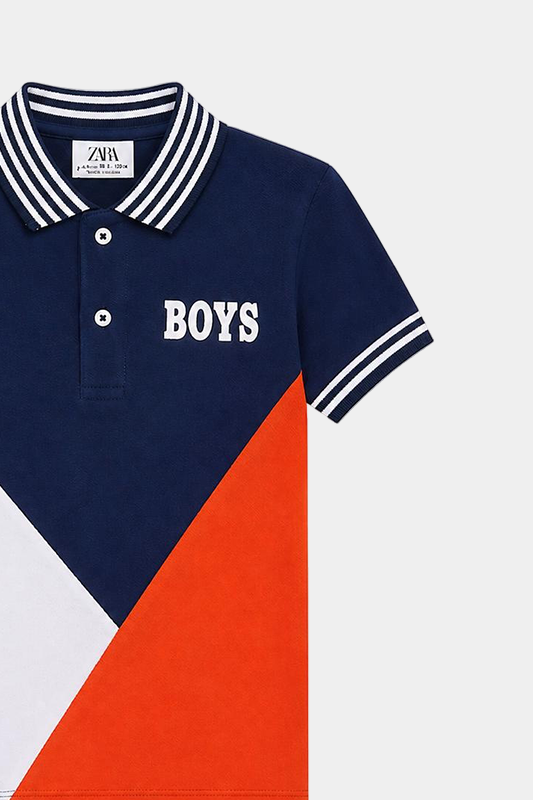 Orange , White and dark blue Boys Polo shirt