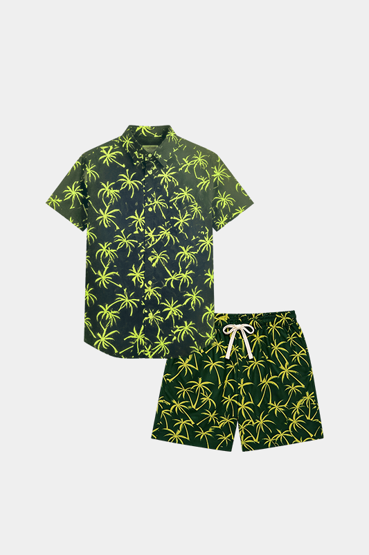 Boys Tropical Palm Green Linen Co-Ord Set – Cool Summer Style - MYK_Fatimas