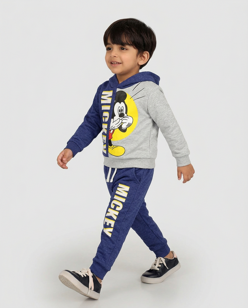 Kids Mickey Mouse Blue & Grey Fleece Zip-Up Hoodie & Trouser Set 
