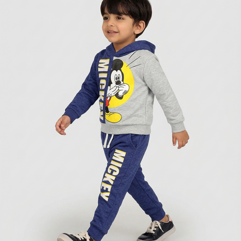 Kids Mickey Mouse Blue & Grey Fleece Zip-Up Hoodie & Trouser Set 