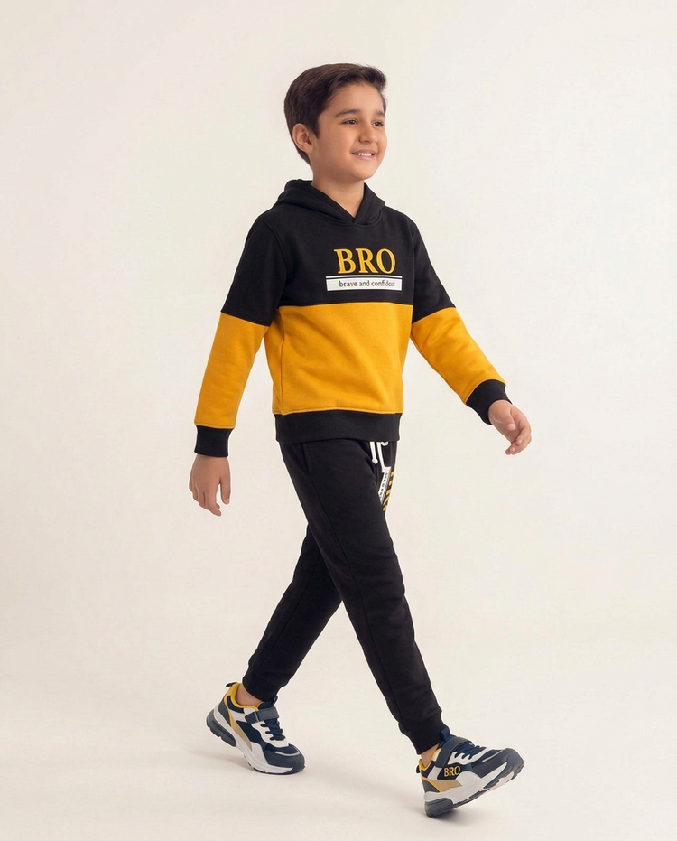 Boys Black & Yellow BRO Hoodie & Trouser Set – 2 Piece