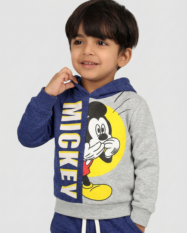 Kids Mickey Mouse Blue & Grey Fleece Zip-Up Hoodie & Trouser Set 
