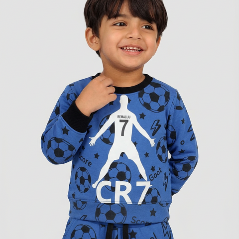 Boys Blue CR7 Football Graphic Sweatshirt & Trouser Set