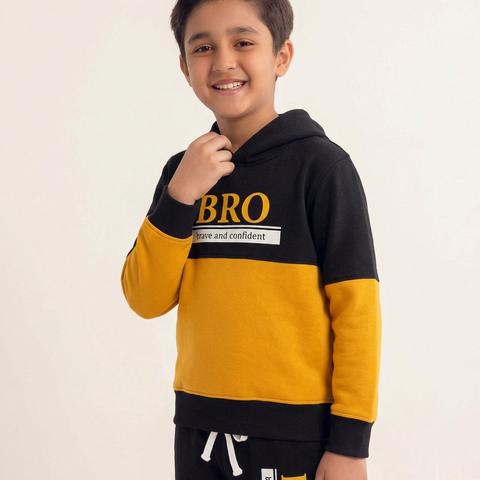 Boys Black & Yellow BRO Hoodie & Trouser Set – 2 Piece