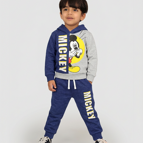 Kids Mickey Mouse Blue & Grey Fleece Zip-Up Hoodie & Trouser Set 